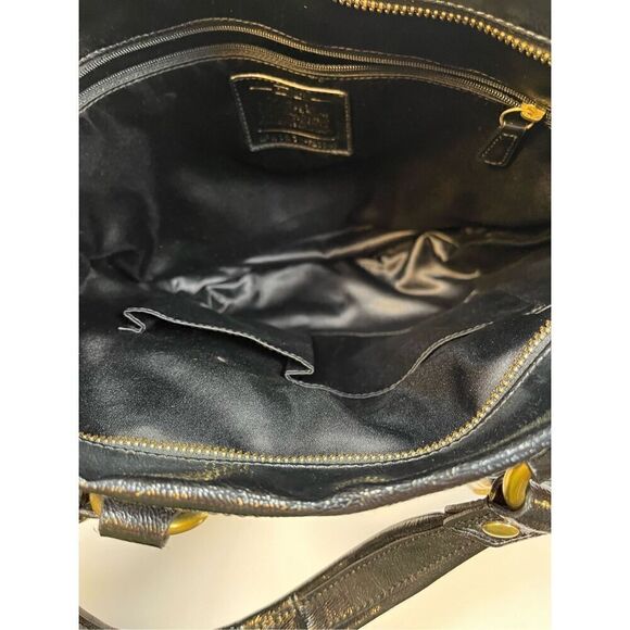 Vintage Coach Black Patent Leather Poppy Daisy Liquid Glass Heart Zipper Bag EUC - Picture 5 of 15